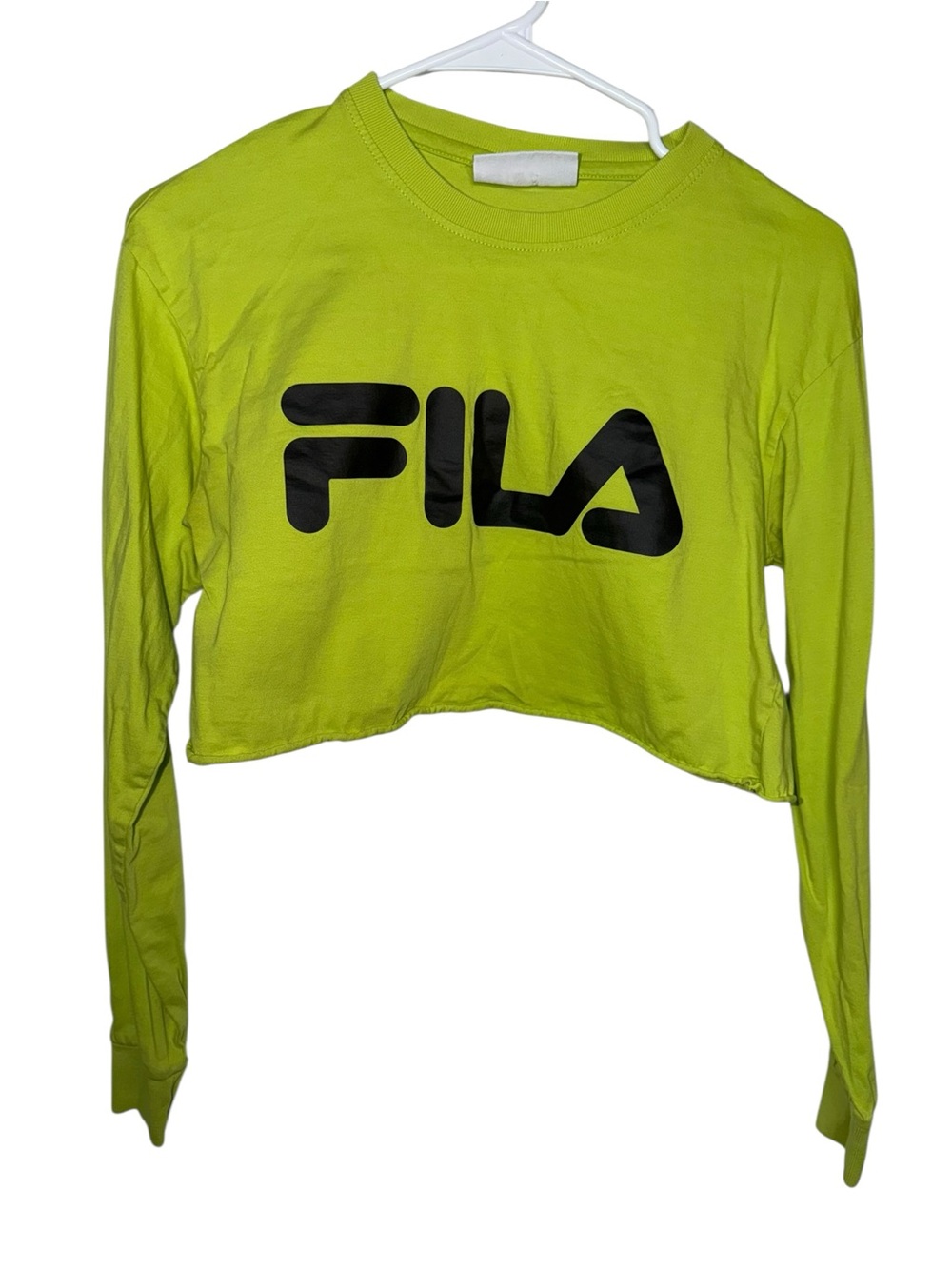 Fila Neon Lime Cropped Long Sleeve Logo Tee